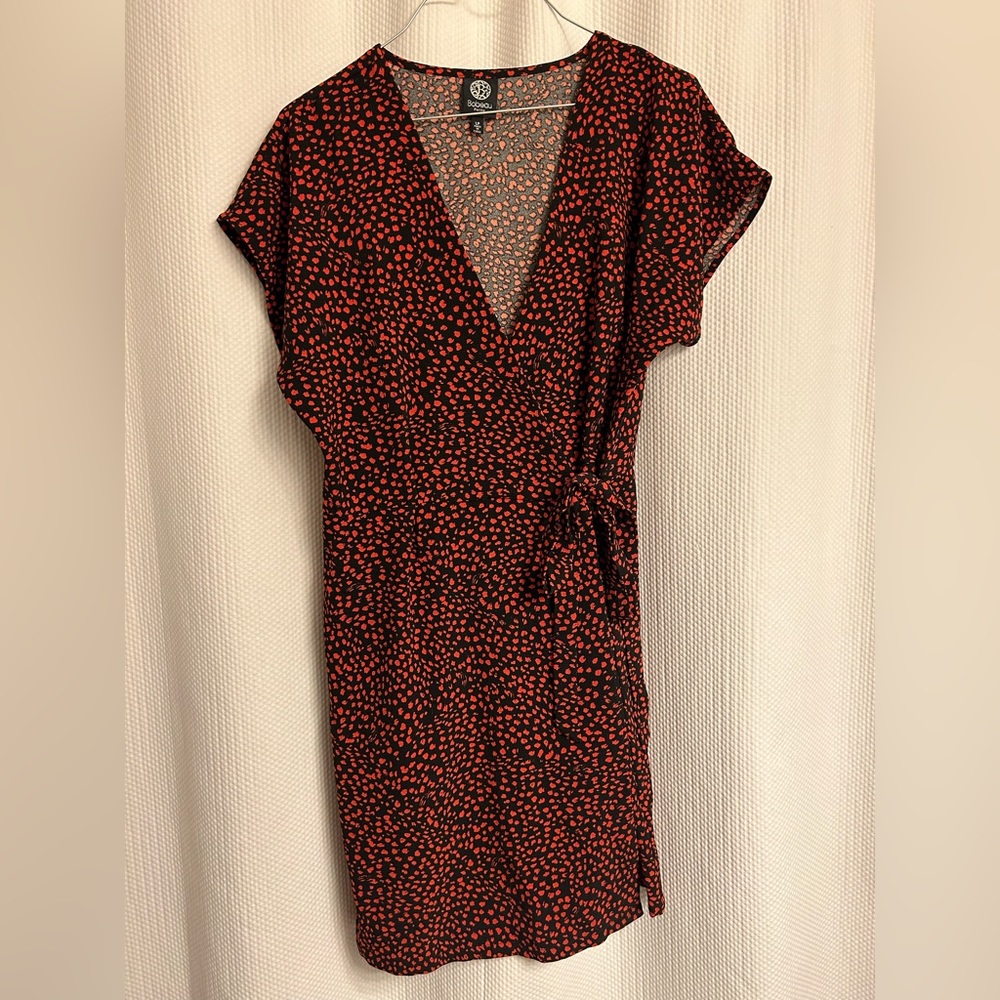 NWOT BOBEAU Knit Wrap Dress In Red Pebble Womens Size LP